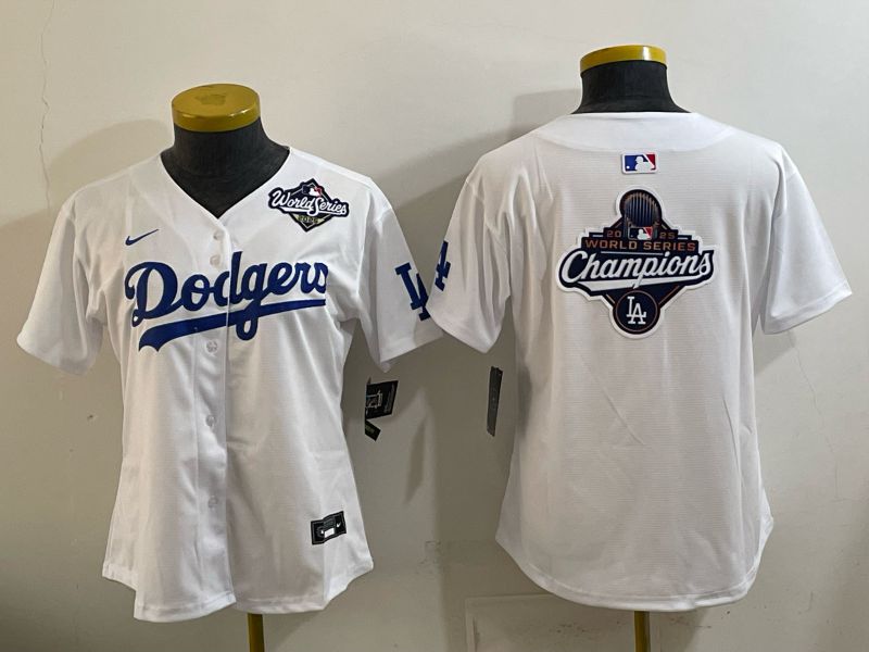 Women 2025 Los Angeles Dodgers Blank White Game Nike MLB Jersey style 0012